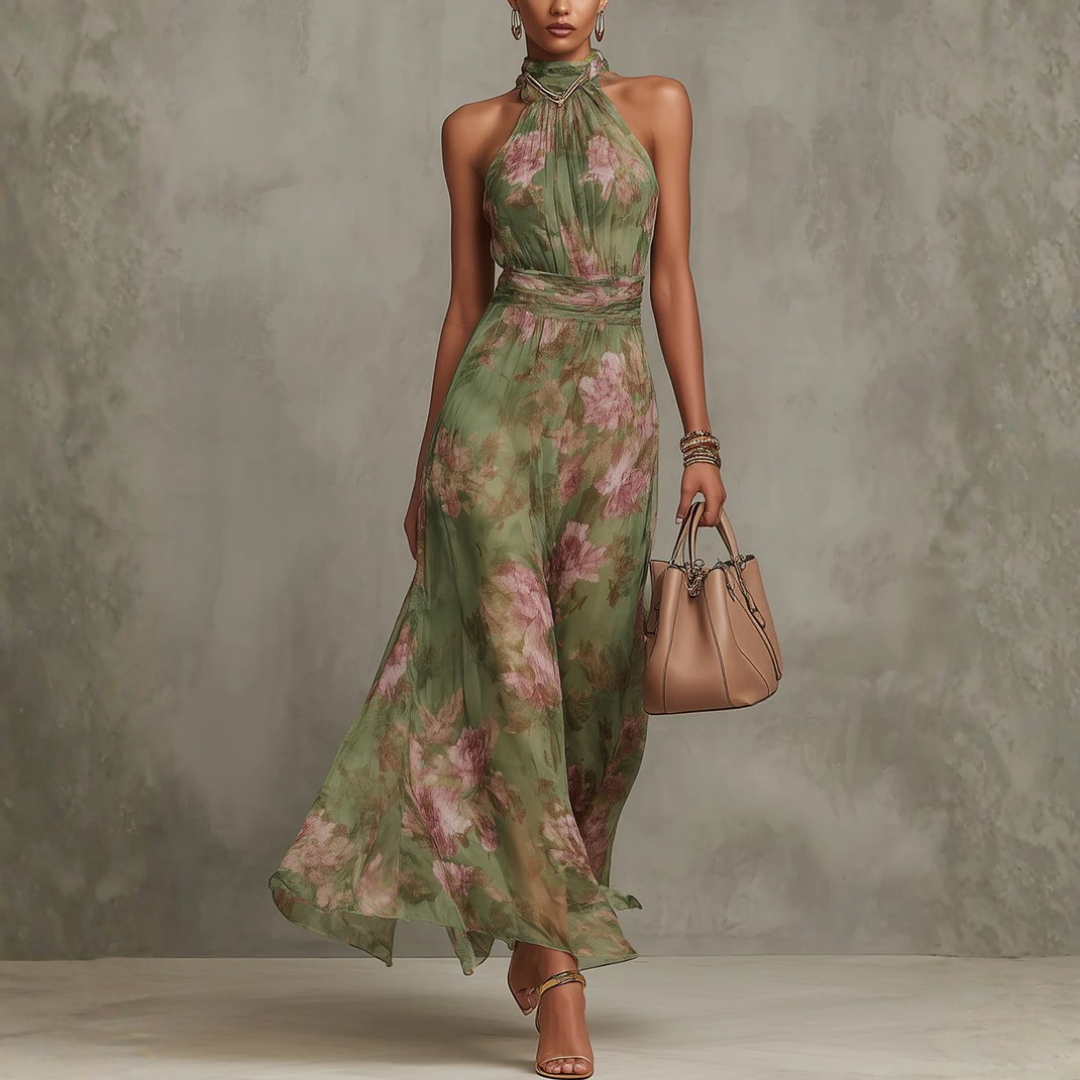 Christabel | Floral Halter Neck Chiffon Maxi Dress