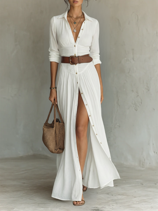 Katie | Geplooide lange maxi-jurk