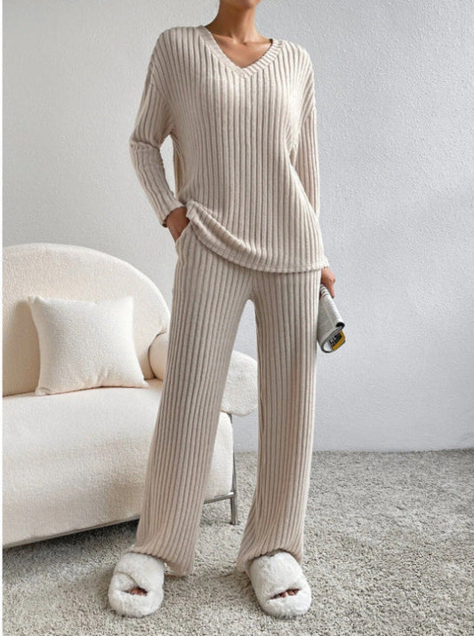 ELMER™ - Casual Long Sleeve V-Neck Top and Trousers Set
