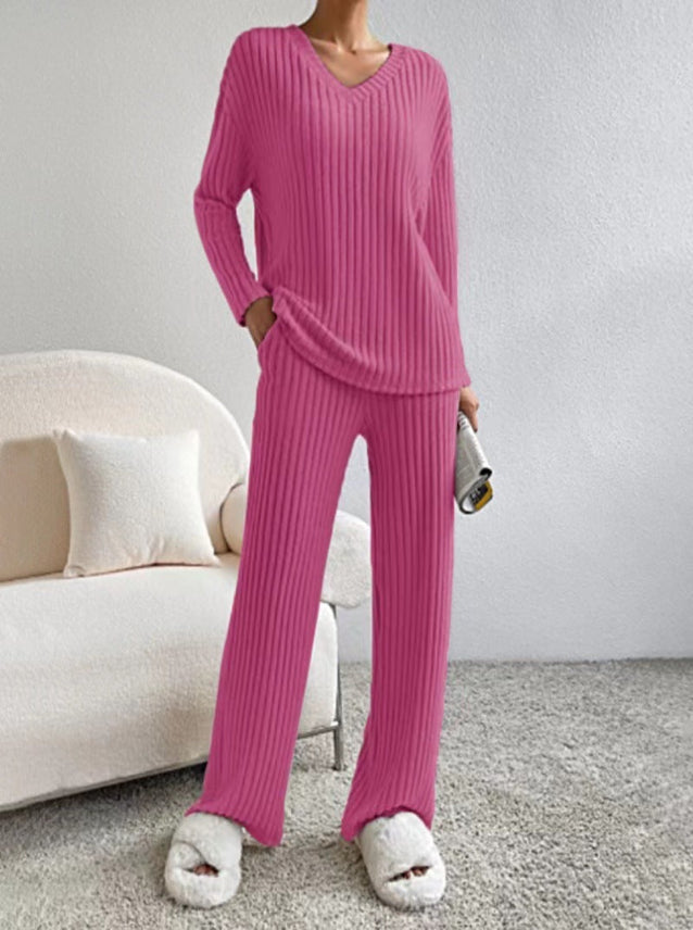 ELMER™ - Casual Long Sleeve V-Neck Top and Trousers Set