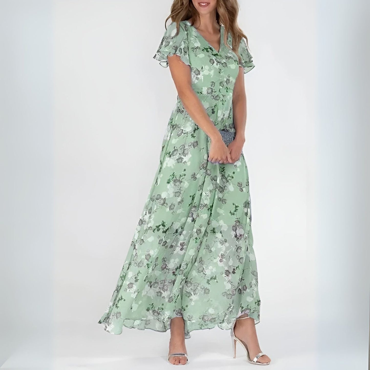 Perdita | Floral Flutter Sleeve Maxi Dress